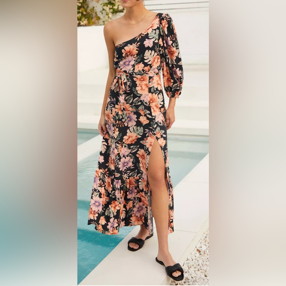 Anthro Revolve  L Space Josephine Forget Me Not Floral Maxi Size 8 Asymmetrical